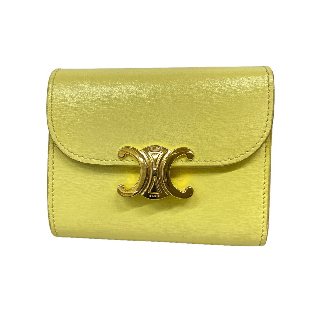 Celine Triomphe Leather Tri-fold Wallet, Yellow, Women's, P3573215